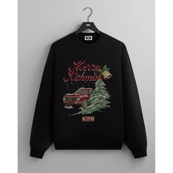 Size M - Kith Kithmas Needlepoint Nelson Long Sleeve Black Crewneck - Medium NWT - Picture 1 of 6